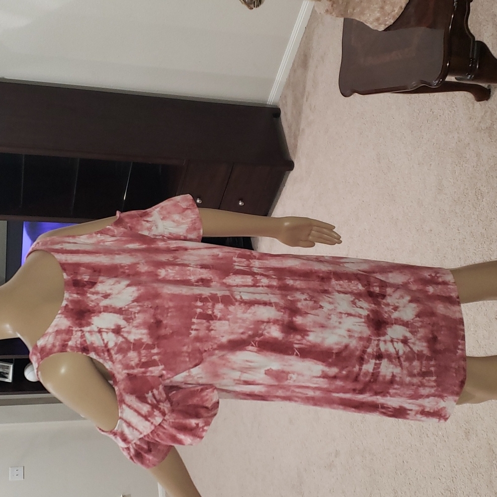 Entro L flutter sleeve cold shoulder tie dye mini super soft shift dress - Picture 4 of 7